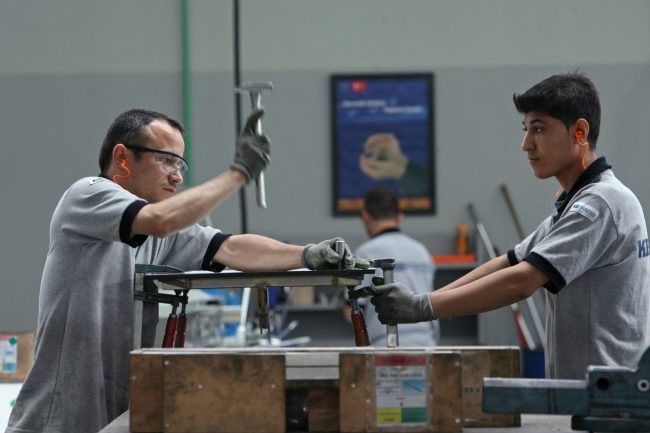 Building hospital gurneys at the Tautmann factory in Turkey