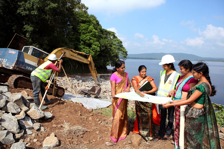 women working on construction project